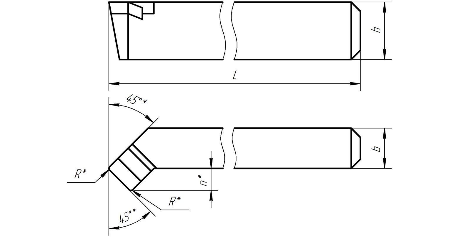 Проходной отогнутый резец чертеж
